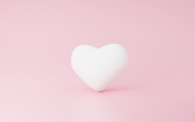 3D rendering One white heart shape concept on a bright pink pastel background. Valentine's Day