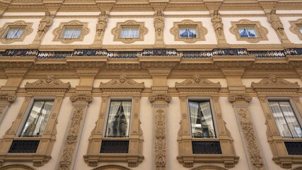 Europe , Italy ,Milan March 2021 - Duomo Cathedral and Vittorio Emanuele Gallery with shop, restaurant and pub, bar closed during Covid-19 Coronavirus lockdown quarantine home 