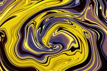 Yellow and violet abstract background fluid acrylic painting. Neon Liquid texture. illustration in the fluid art style