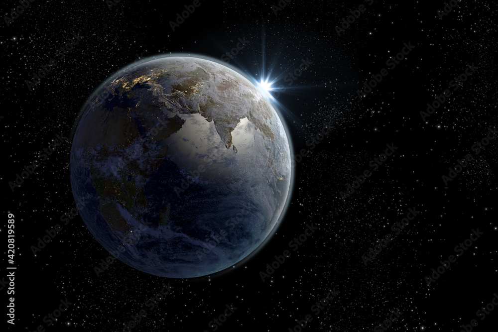 Wall mural sunrise on planet earth