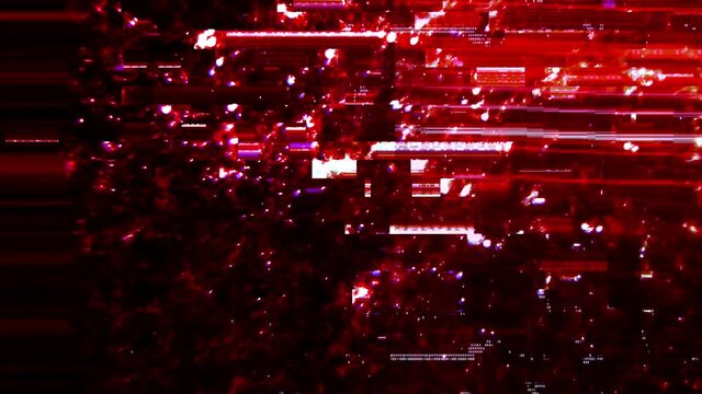Trippy red looped HUD interface with abstract and psychedelic digital code. Concept glitch background as cyberpunk video gaming overlay with artifacts hex code for YouTube live stream announcements