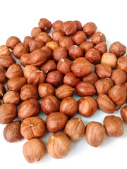 hazelnuts on white background
