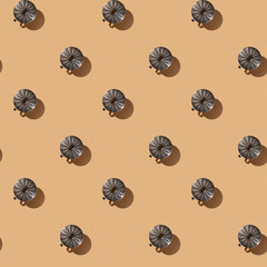 Coffee pattern, v60 funnel on brown background,alternative method of making coffee, hard shadows