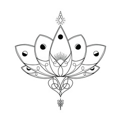 Obraz premium Abstract lotus vector Illustration. Black and white esoteric logo.