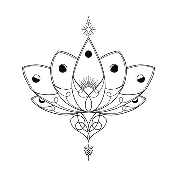 Abstract lotus vector Illustration. Black and white esoteric logo.