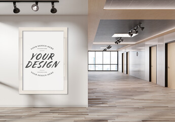 White Frame Hanging on Office Wall Mockup