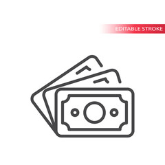 Cash money, banknotes line vector icon. Banknote fan symbol, editable stroke.