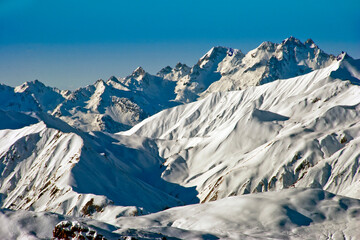 Naklejka premium French Alps from Mont Vallon in Meribel Mottaret Les Trois Vallees 3 Valleys ski area France