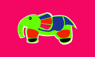 Elephant illustration in pastel colors on pink background