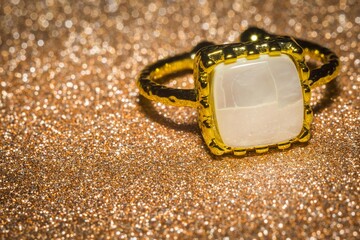 Gold ring with white pearl shell