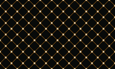 Luxury black background with golden chains and pearl beads. Seamless vector illustration. Upholstery background.