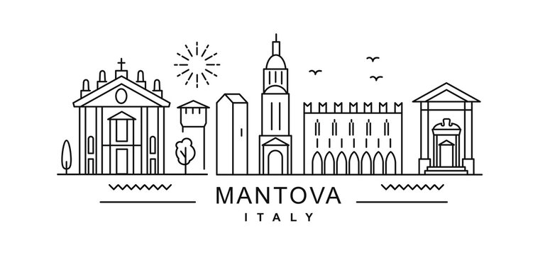 Mantova minimal style City Outline Skyline with Typographic. Vector cityscape with famous landmarks. Illustration for prints on bags, posters, cards. 