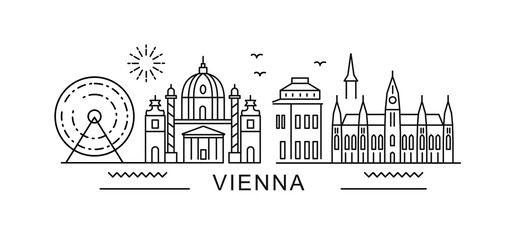 Vienna style City Outline Skyline with Typographic. Vector cityscape with famous landmarks. Illustration for prints on bags, posters, cards. 
