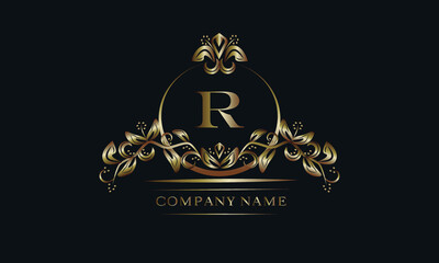 Elegant bronze monogram with the letter R. Exquisite business sign, identity for a hotel, restaurant, jewelry.