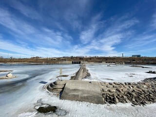 Harvie Passage weir along the Bow River in Calgary Alberta