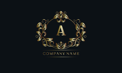 Vintage bronze logo with the letter A. Elegant monogram, business sign, identity for a hotel, restaurant, jewelry.