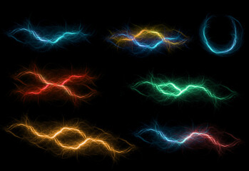 Set of electrical elements, sparks, lightning, explosion