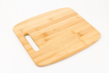 Top view high quality wood cutting board, brown wood. Chopping boards made from natural bamboo. Isolated image kitchen utensil on white background.