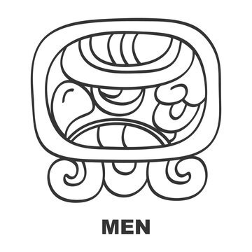 Vector icon with Glyph from Maya calendar Tzolkin. Calendar day symbol Men