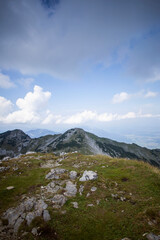 Panorama hiking tour Krottenkopf mountain in Bavarian Alps, Germany