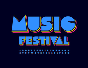 Vector creative poster Music Festival. Trendy layered Font. Abstract Alphabet Letters and Numbers set