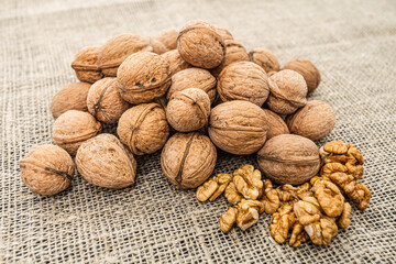 Close up view of walnuts on tabletop