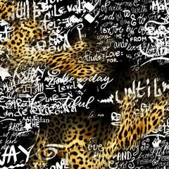Seamless graffiti pattern with leopard texture - obrazy, fototapety, plakaty