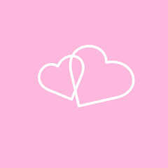 Two white hearts on a pink background. Vector illustration.