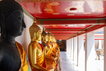 Bangkok. Thailand. Wat Pho, with few tourists in the Buddhist temple complex, which is also known as the Temple of the Reclining Buddha. 