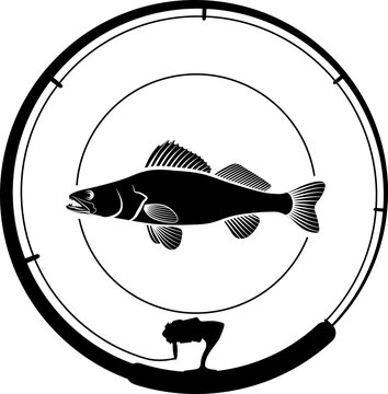 recommend clip art: fishing badge with fish and fishing rod