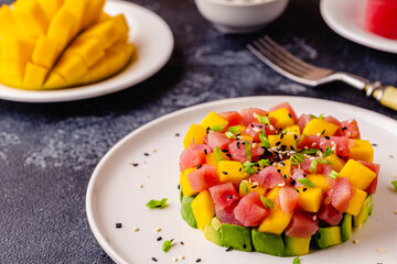 Tuna mango avocado salad tartare.