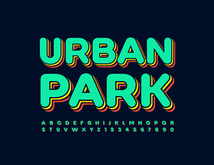 Obraz premium Vector stylish Emblem Urban Park. Layered Colorful 3D Font. Creative Alphabet Letters and Numbers set