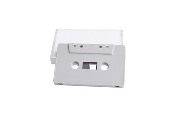 Cassette case and Cassette tape isolated on white background.	