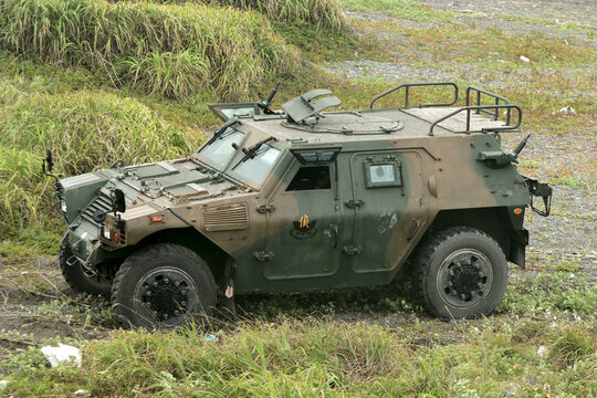 Shizuoka, Japan - July 07, 2018:Japan Ground Self-Defense Force Komatsu LAV (Light Armoured Vehicle).