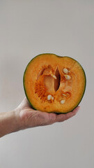 Hand-cut half pumpkin image in ivory background