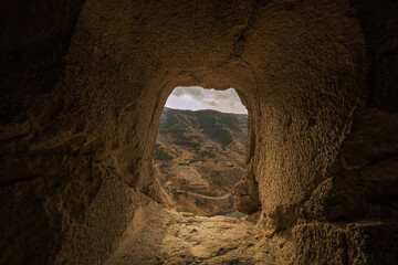 Vardzia Cave Monastery in winter, cave city, famous landmark in Georgia
