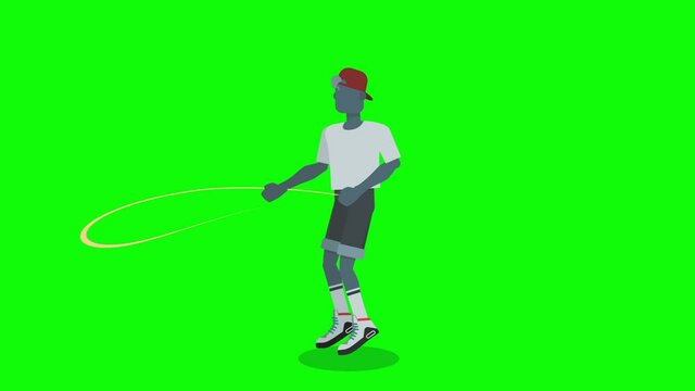 Skipping animation of sports person. Clip in high resolution with green screen background.