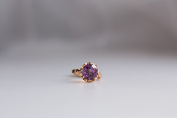 Closeup of a vintage amethyst ring.