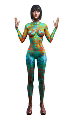 afro american woman with body painting, fantasy girl - obrazy, fototapety, plakaty