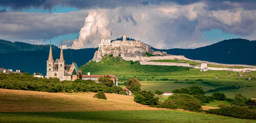Spis castle and The Spis chapter at the sunset,Slovakia - obrazy, fototapety, plakaty
