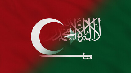 Turkey and Saudi Arabia Crumpled Fabric Flag. Turkey Flag. Saudi Arabia Flag. Asia Flags. Europe Flags. Arabic Flags. Celebration. Surface Texture. Background Fabric.