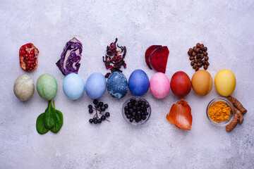 Color Easter eggs painted with organic dye