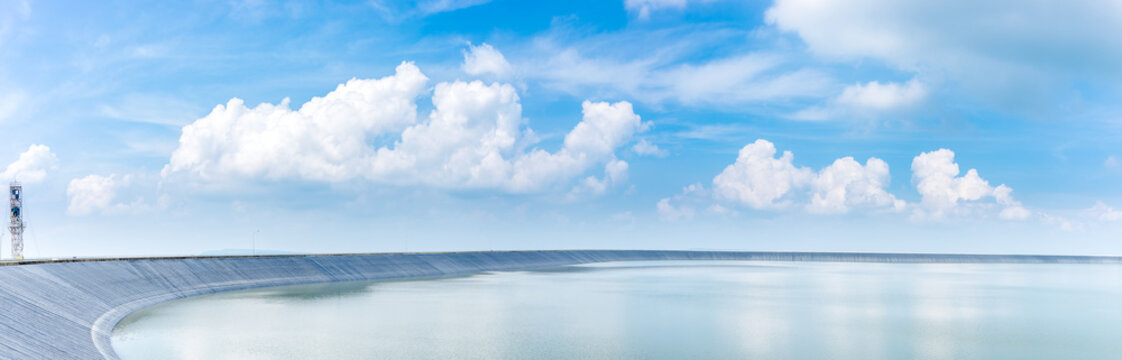Lam Takong Reservoir Panorama  Views, water reservoir with black plastic liner, Sikhio, Nakhon Ratchasima, Thailand.