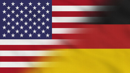 Fototapeta premium United States and Germany Crumpled Fabric Flag. United States Flag. North America Flags. Germany Flag. Europe Flag. Celebration. Surface Texture. Background Fabric.