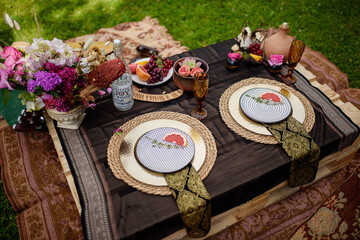 Wedding decor in boho style. Table of the bride and groom