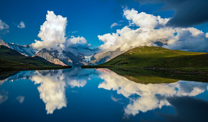  atterhorn ,Sunrise view on Bernese range above Bachalpsee lake. Highest peaks Eiger, Jungfrau and...