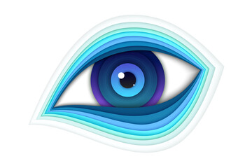 Eye in paper art style. Vector illustration.