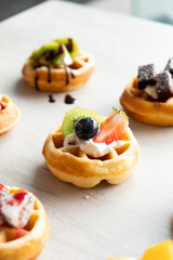 Cafe - Mini Waffles with cream and fruit topping