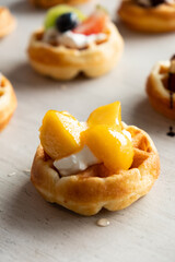 Cafe - Mini Waffles with cream and fruit topping