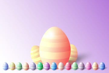 big and small 3d easter egg shaped painted striped over violet purple pink illustration